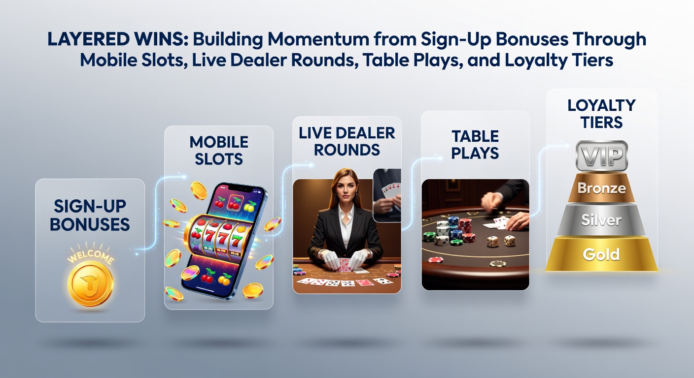 Spieler nutzt Smartphone für Mobile Slots mit Bonus-Symbolen im Hintergrund, während Loyalty-Stufen aufleuchten