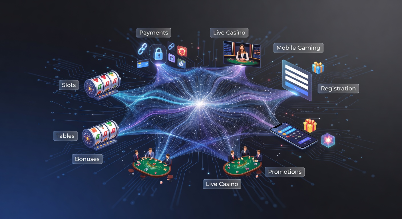 Dynamisches VIP-Netz mit Slots, Tischspielen und Live-Elementen, die sich zu einem integrierten Casino-Erlebnis verbinden